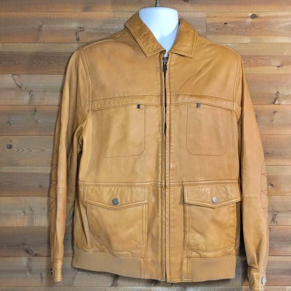 Tommy Bahama Caramel Santiago Leather Aviator Jacket